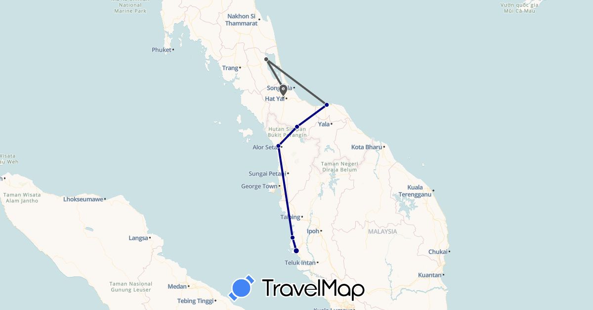 TravelMap itinerary: driving, motorbike in Malaysia, Thailand (Asia)